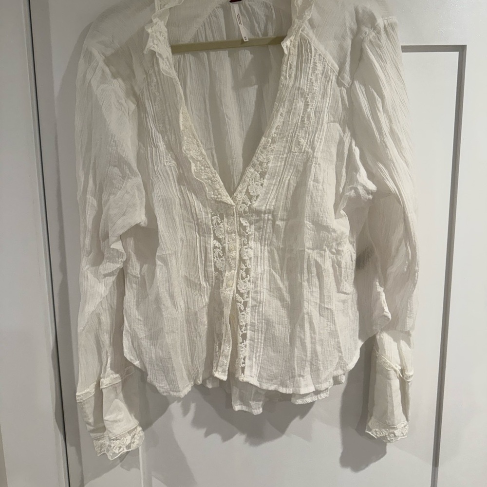 Free People Cream Button-Down Blouse